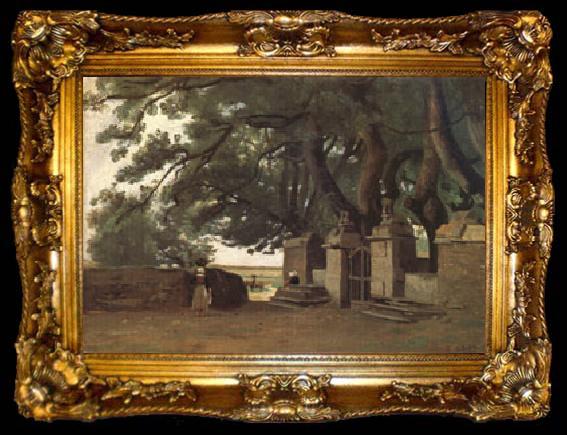 framed  Jean Baptiste Camille  Corot A Gate Shaded by Trees also called Entrance to the Chateau Breton Landscapee (mk05), ta009-2